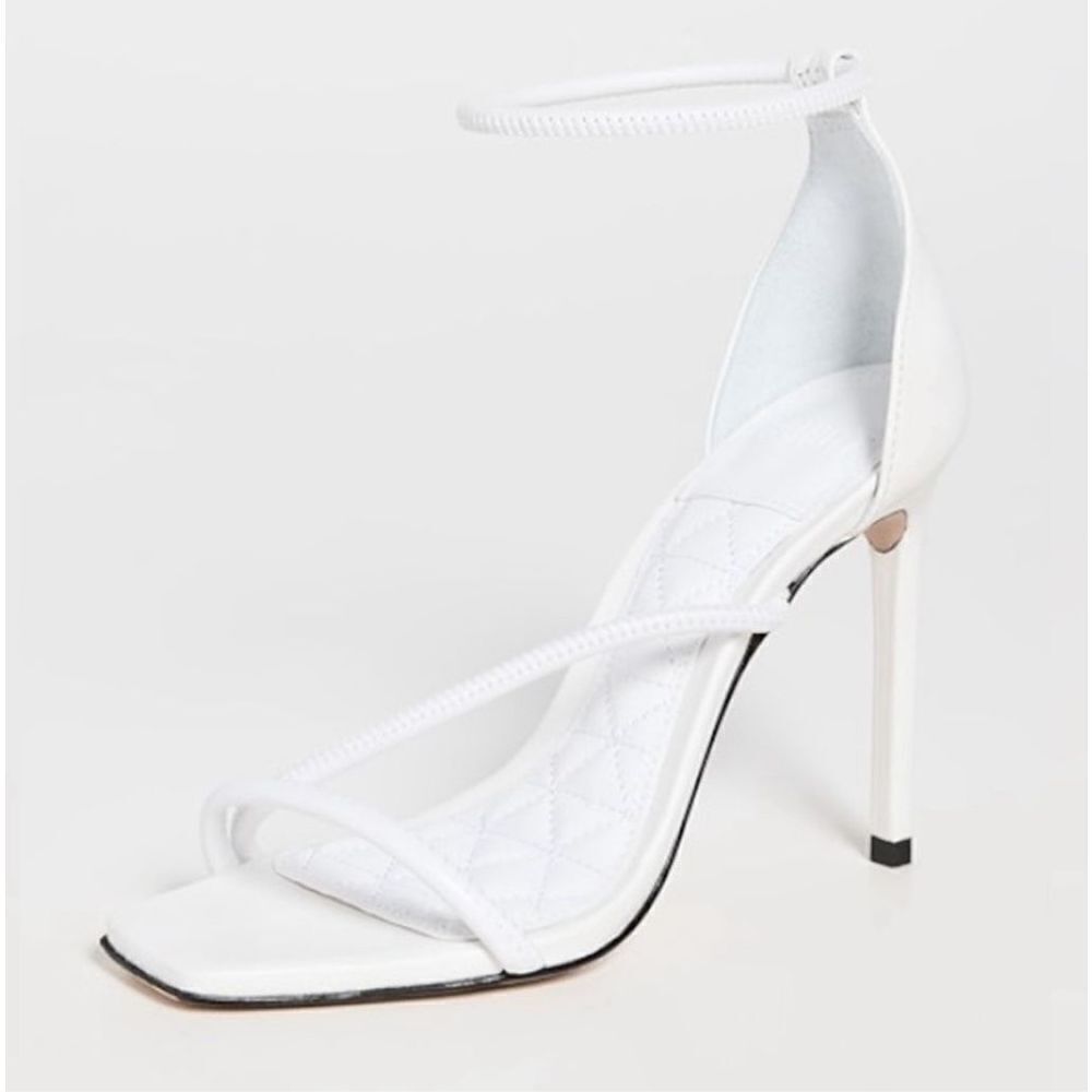 SCHUTZ Dress Sandals Size 8B White Leather Open Square Toe Strappy Stiletto Heel